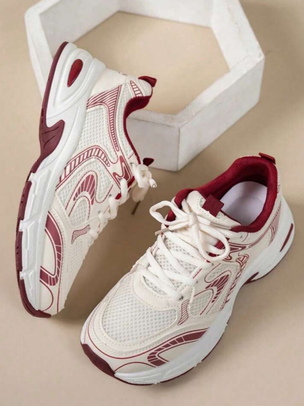 Women's Athletic Sneakers - Cream & Burgundy